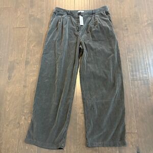 NWT Velvet By Graham & Spencer Pants Womens 12 Gray Corduroy Pleated Wide Leg